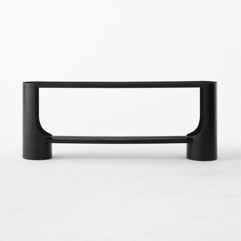 Scoop 76" Black Marble and Oak Wood Console Table - image 5 of 9