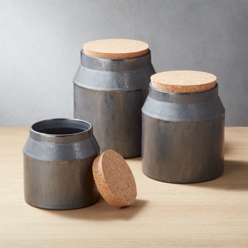 Modern Kitchen Canisters Cb2 3 Piece Scoop Black Canister Set