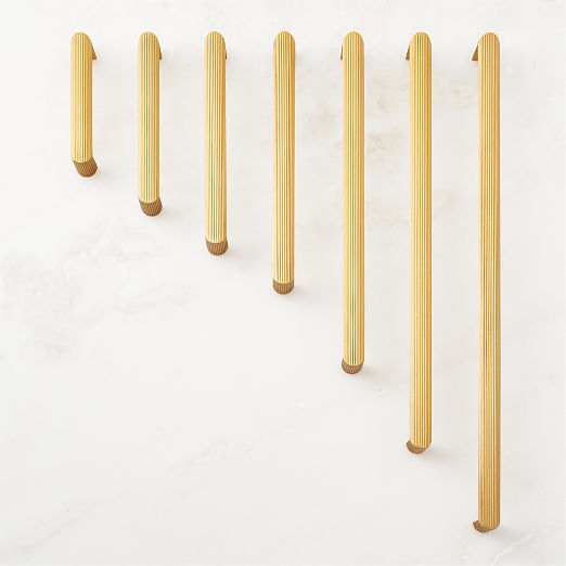 Curveaux Scored Brushed Brass Cabinet Handles