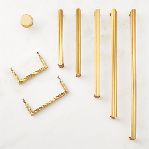 Curveaux Scored Brushed Brass Cabinet Handles