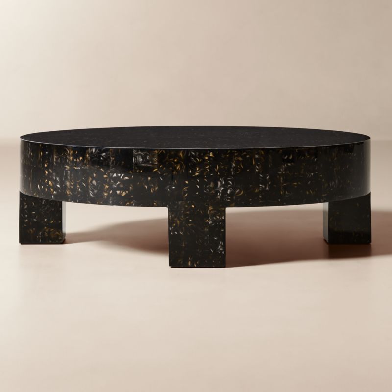 Scatola 48" Round Brown Tiled Resin Coffee Table - image 2 of 8