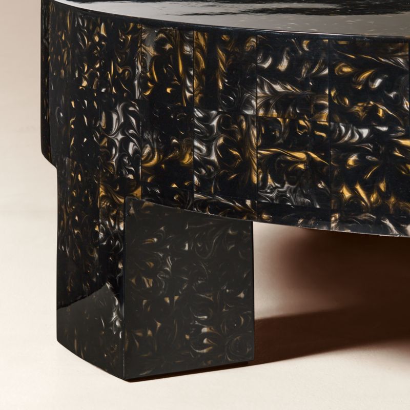 Scatola 48" Round Brown Tiled Resin Coffee Table - image 3 of 8