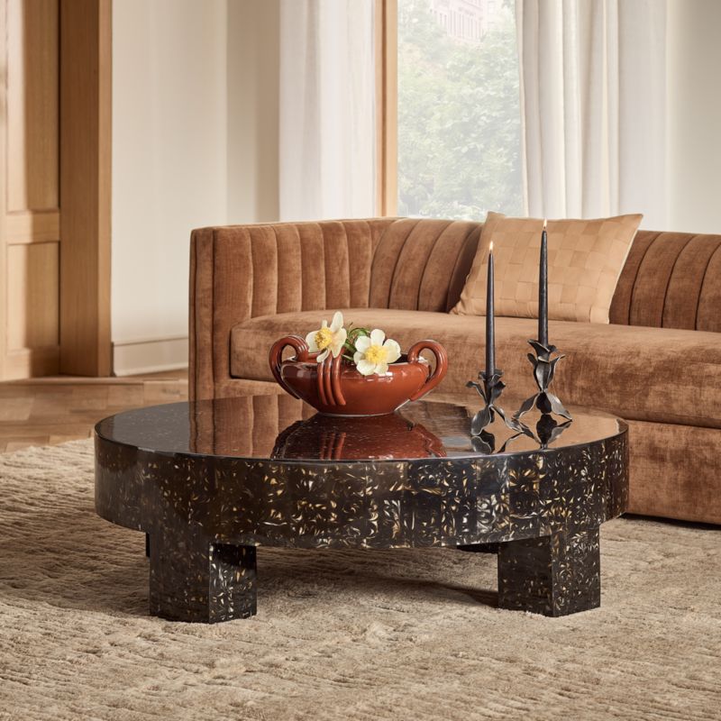 Scatola 48" Round Brown Tiled Resin Coffee Table - image 1 of 8