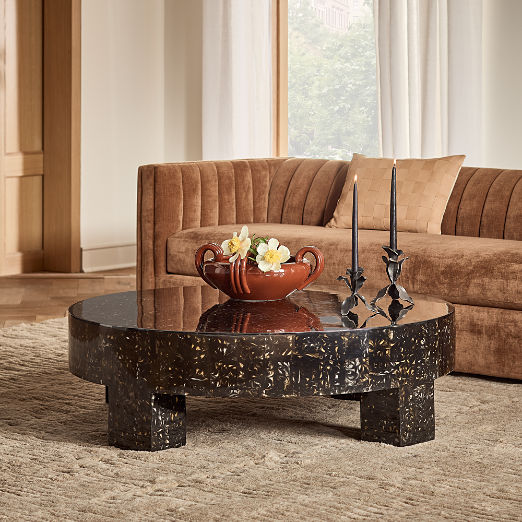 Scatola 48" Round Brown Tiled Resin Coffee Table