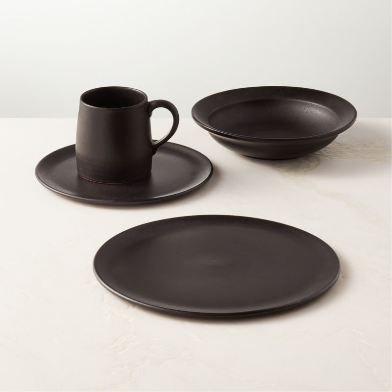 View Sculpt 4-Piece Black Dinnerware Set with Pasta Bowl details