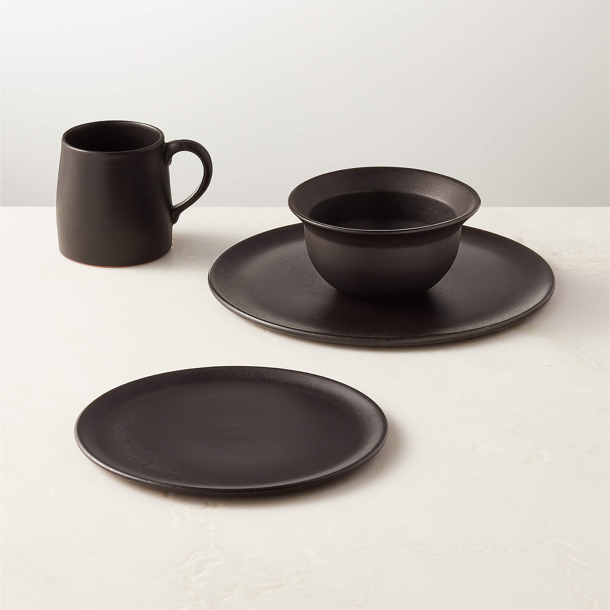 Sculpt Modern 4Piece Black Dinnerware Set with Soup Bowl CB2