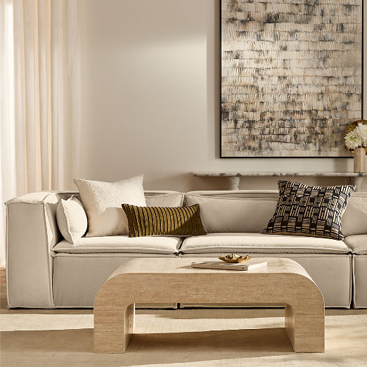 Crescent 46" Square Travertine Coffee Table