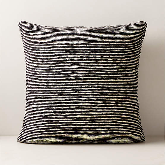 Hendrix Woven Black Leather Modern Throw Pillow with DownAlternative