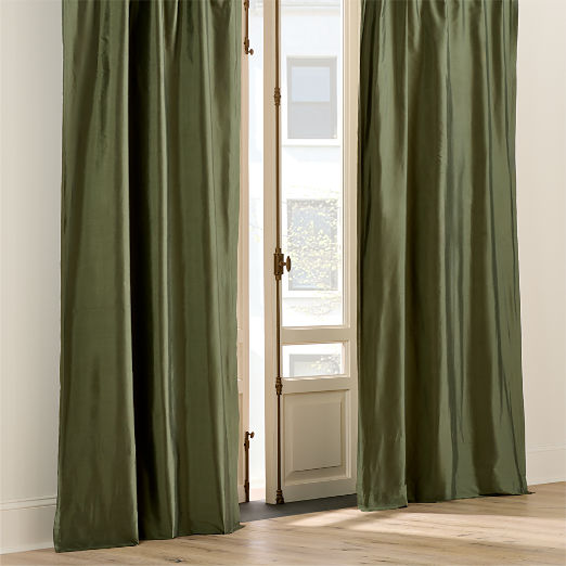 Seda Olive Green Dupioni Silk Window Curtain Panel