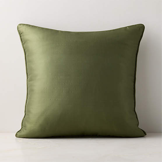 Seda Olive Green Dupioni Silk Throw Pillow with Feather-Down Insert 20"x20"