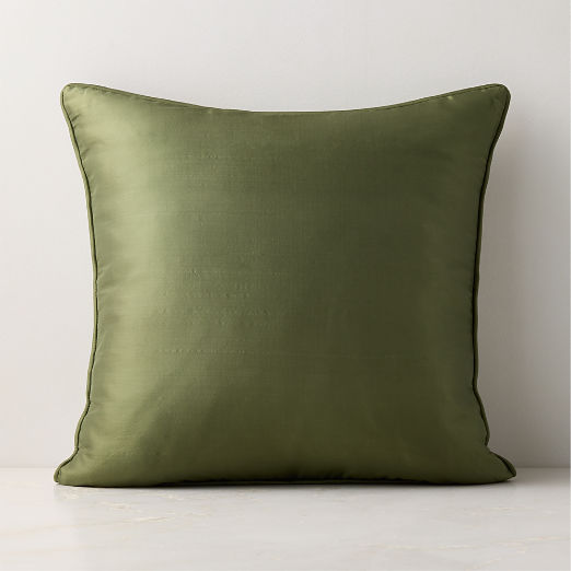 Seda Olive Green Dupioni Silk Throw Pillow 20"x20"