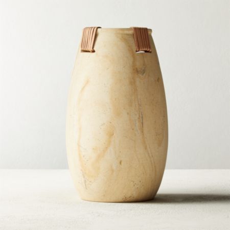 Sedona Sandstone And Leather Vase Cb2