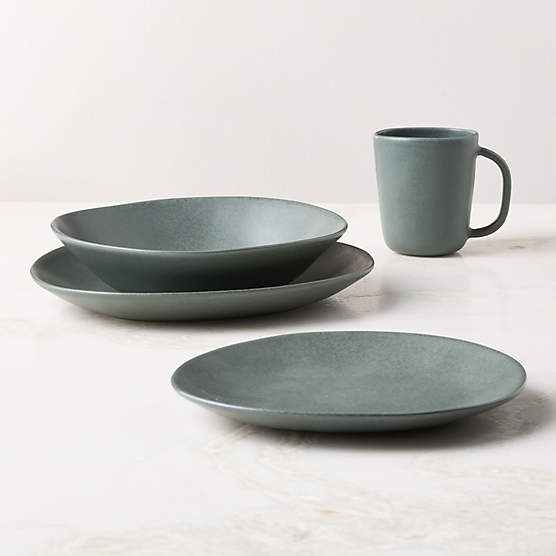 Selene 4-Piece Green Stoneware Dinnerware Set with Pasta Bowl