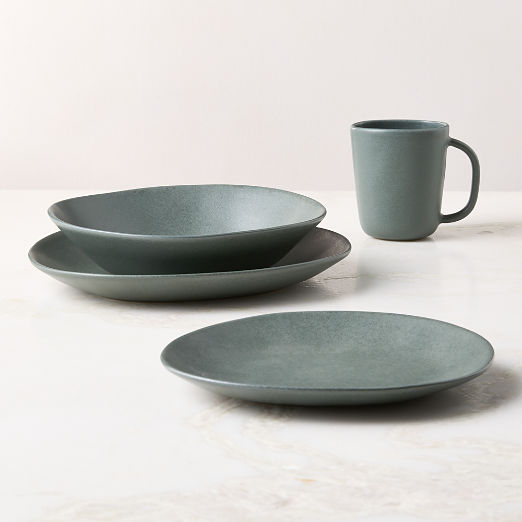 Selene 4-Piece Green Stoneware Dinnerware Set with Pasta Bowl