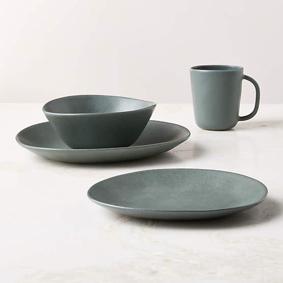 Selene 4-Piece Green Stoneware Dinnerware Set with Soup Bowl