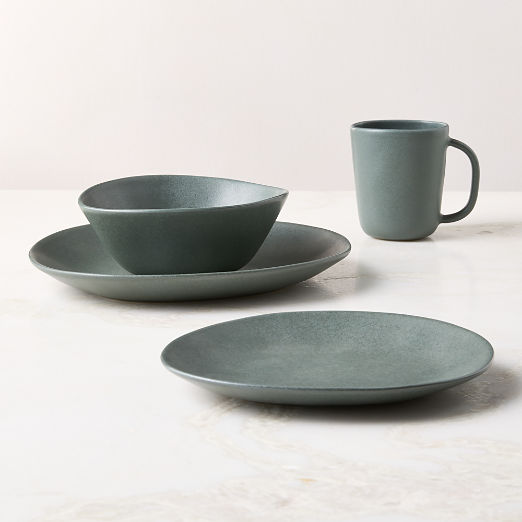 Selene 4-Piece Green Stoneware Dinnerware Set with Soup Bowl