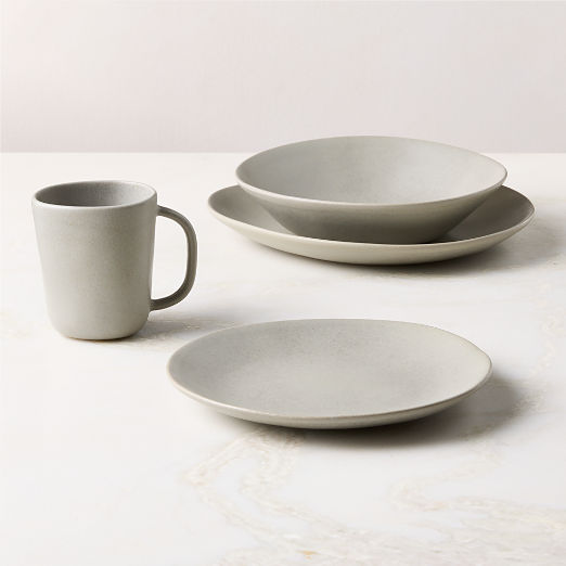 Selene 4-Piece Grey Stoneware Dinnerware Set with Pasta Bowl