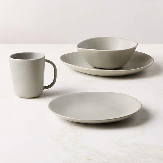 Selene 4-Piece Grey Stoneware Dinnerware Set with Soup Bowl