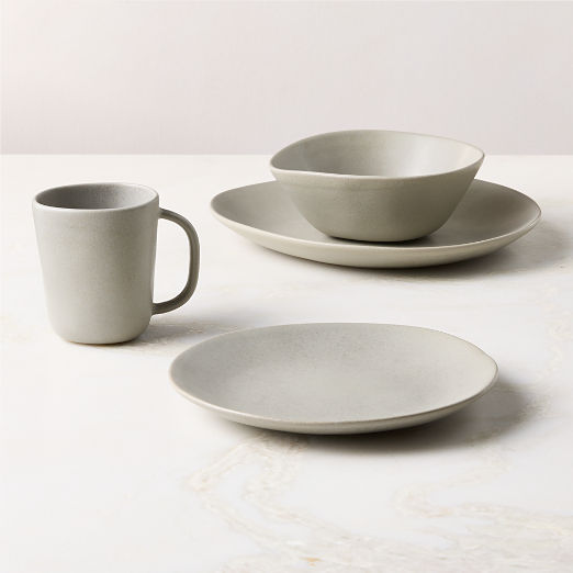 Selene 4-Piece Grey Stoneware Dinnerware Set with Soup Bowl