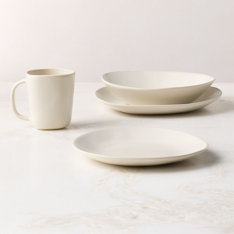 View Selene 4-Piece Ivory Stoneware Dinnerware Set with Pasta Bowl details