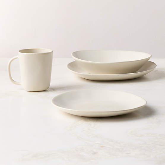 Selene 4-Piece Ivory Stoneware Dinnerware Set with Pasta Bowl