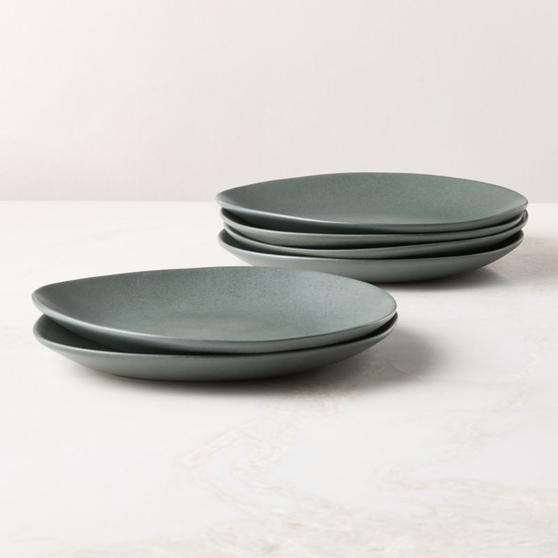 View Selene Green Stoneware Dinner Plates Set of 6 details