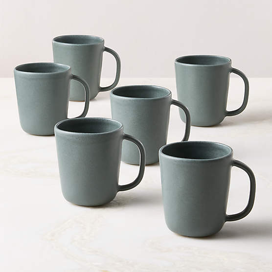 Selene Green Stoneware Mugs Set of 6