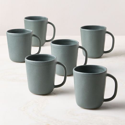 Selene Green Stoneware Mugs Set of 6