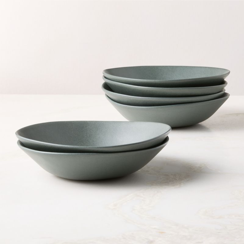 View Selene Green Stoneware Pasta Bowls Set of 6 details
