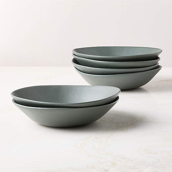 Selene Green Stoneware Pasta Bowls Set of 6