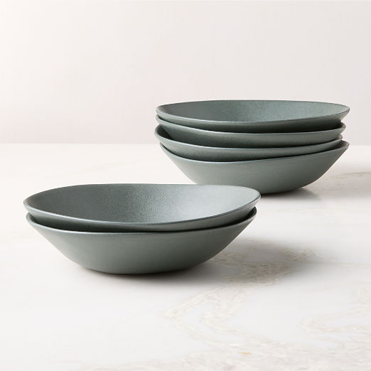 Selene Green Stoneware Pasta Bowls Set of 6