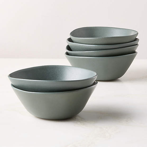 Selene Green Stoneware Soup Bowls Set of 6