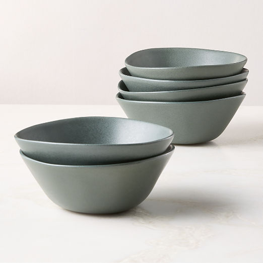 Selene Green Stoneware Soup Bowls Set of 6