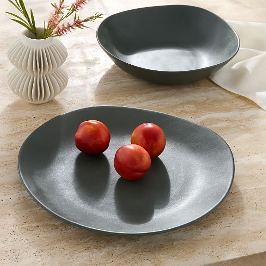 Selene Round Green Stoneware Serving Platter