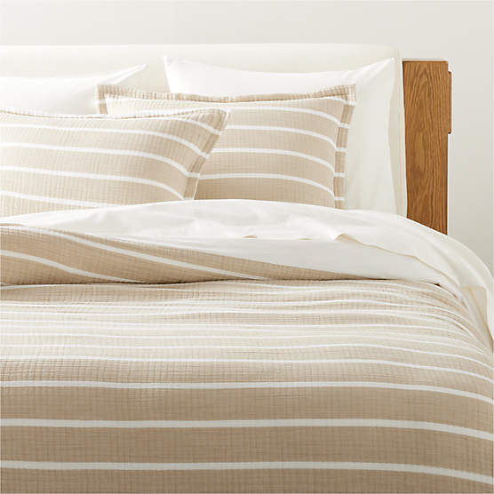 Selene Organic Cotton Gauze Sand Stripe Full/Queen Duvet Cover