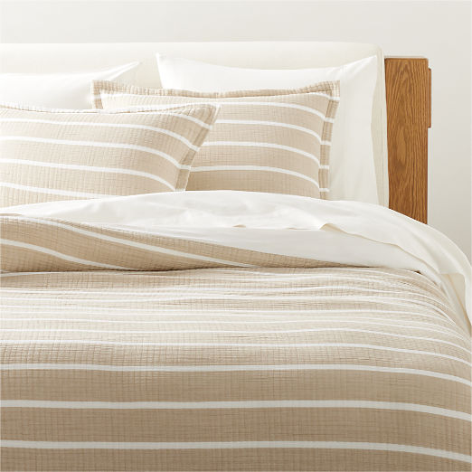 Selene Organic Cotton Gauze Sand Stripe King Duvet Cover