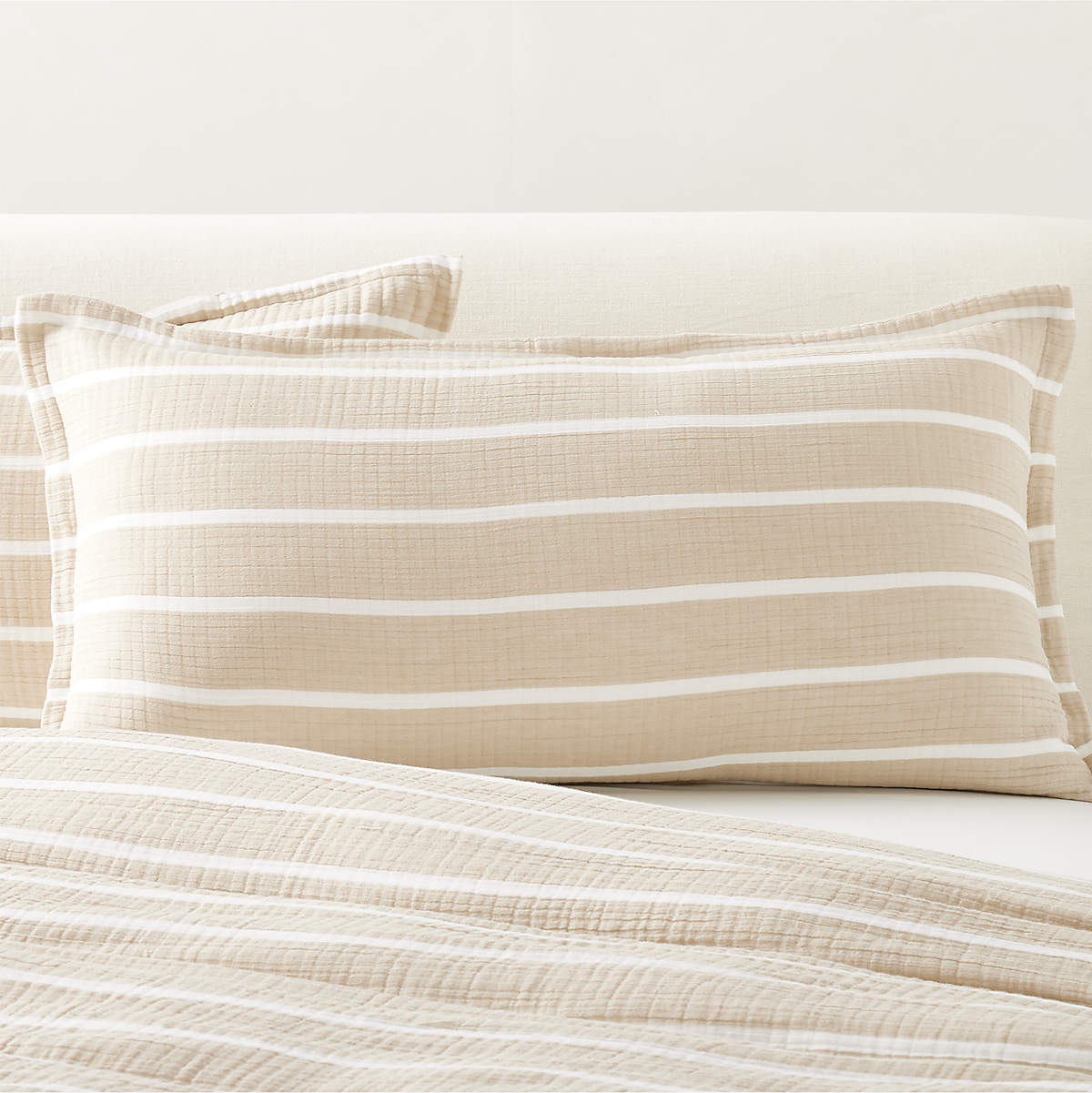 Selene Organic Cotton Gauze Sand Stripe Standard Pillow Shams Set of 2 | CB2