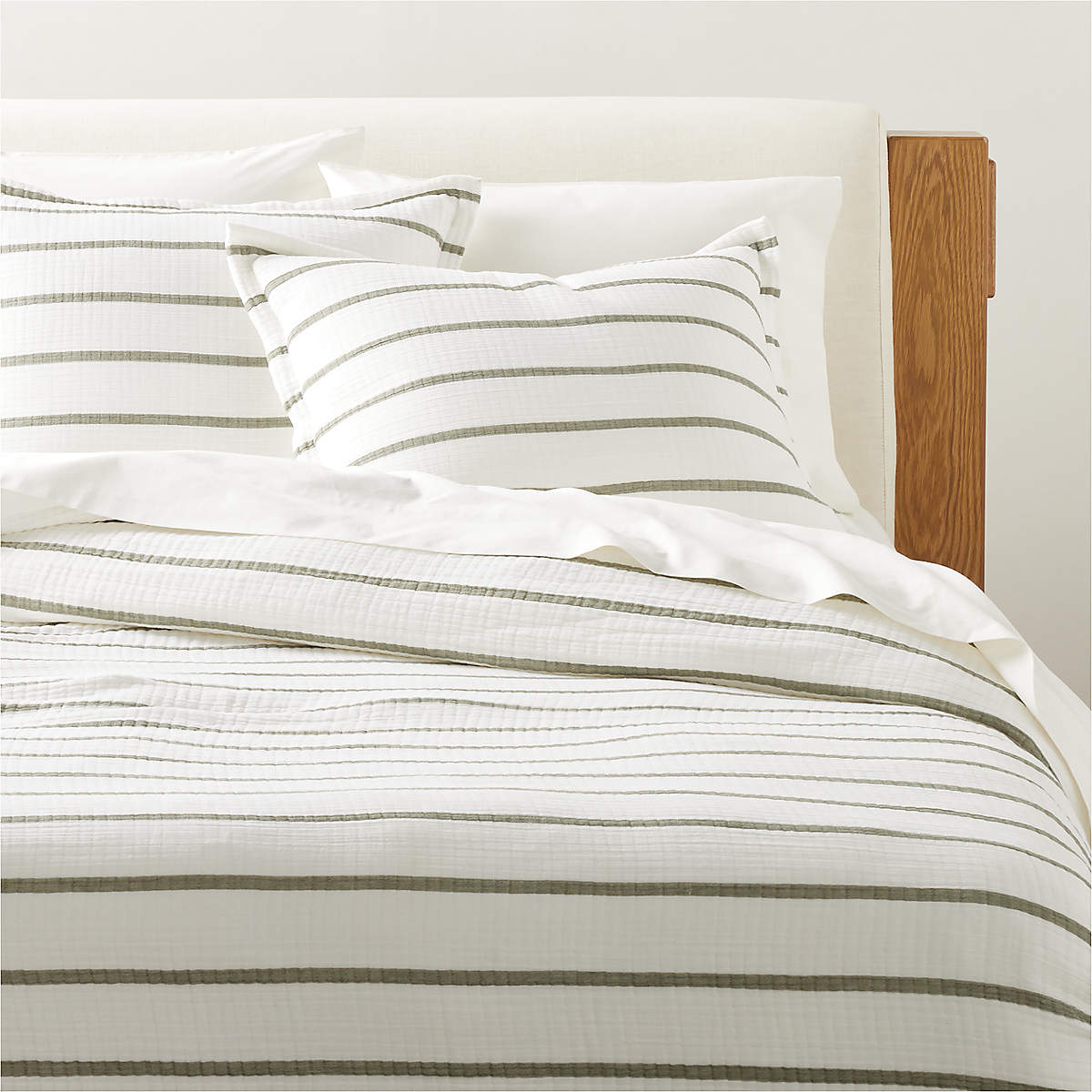 Selene Organic Cotton Gauze White Stripe King Duvet Cover CB2