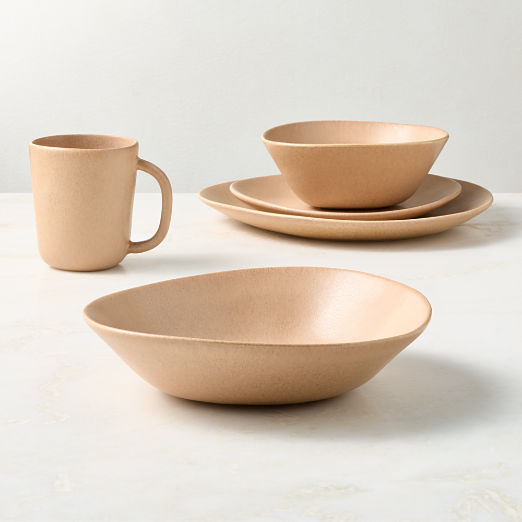 Selene 4-Piece Tan Stoneware Dinnerware Set