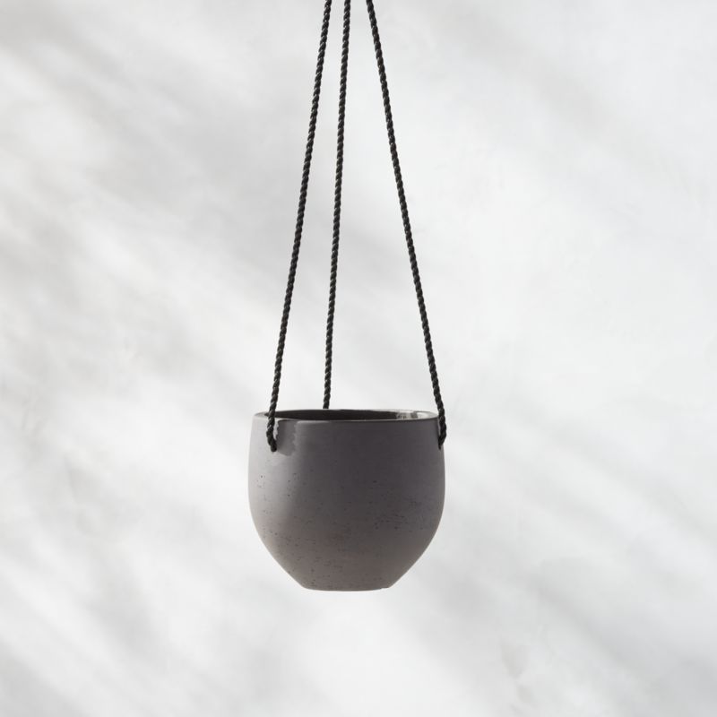 Seminyak Modern Black Cement Outdoor Hanging Planter Small + Reviews CB2