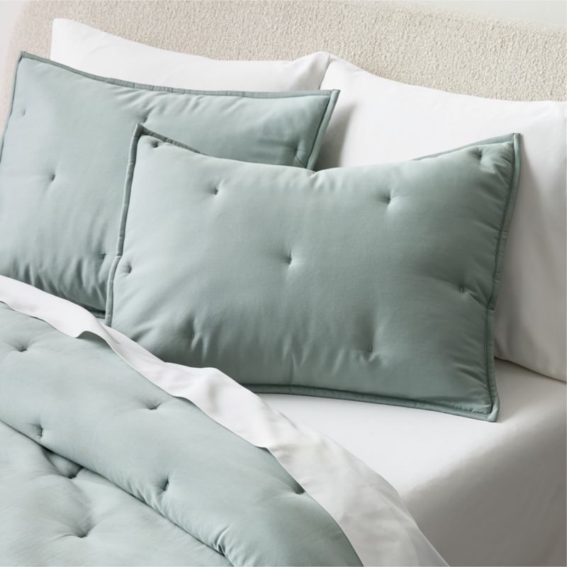 Sena Pale Teal Organic Cotton Sateen Standard Pillow Shams Set of 2 - image 3 of 7