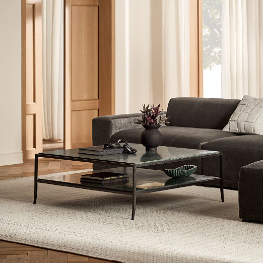 Sergio 44" Green Marble and Iron Square Coffee Table