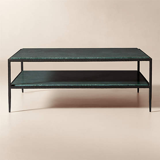 Sergio 44" Green Marble and Iron Square Coffee Table