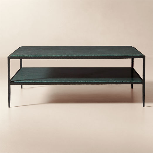 Sergio 44" Green Marble and Iron Square Coffee Table