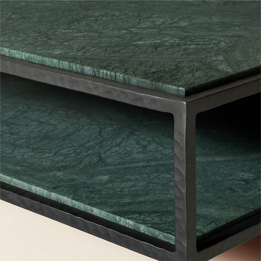 Sergio 44" Green Marble and Iron Square Coffee Table