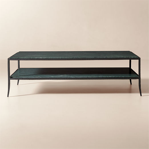 Sergio 55" Green Marble and Iron Rectangular Coffee Table