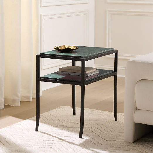 Sergio Green Marble and Iron Side Table Set of 2