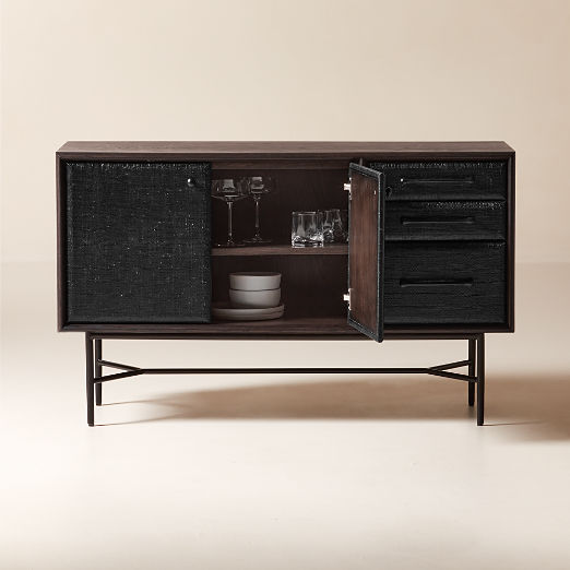 Seymour 49" Black Lacquered Linen Credenza