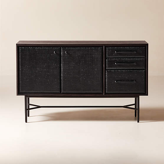 Seymour 49" Black Lacquered Linen Credenza