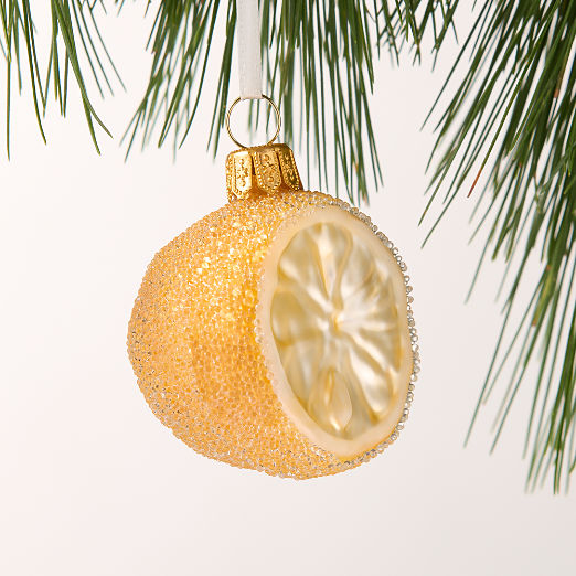 Sugared Hand Painted Lemon Glass Christmas Tree Ornament